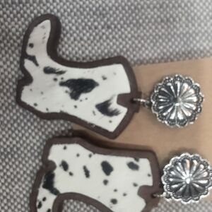 Cow Print Boot Earrings with Silver Accents